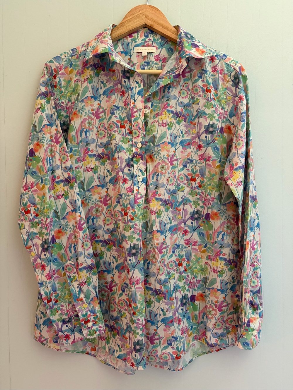 Ann Mashburn Women’s Size L Watercolor Floral Button Down Shirt Cotton